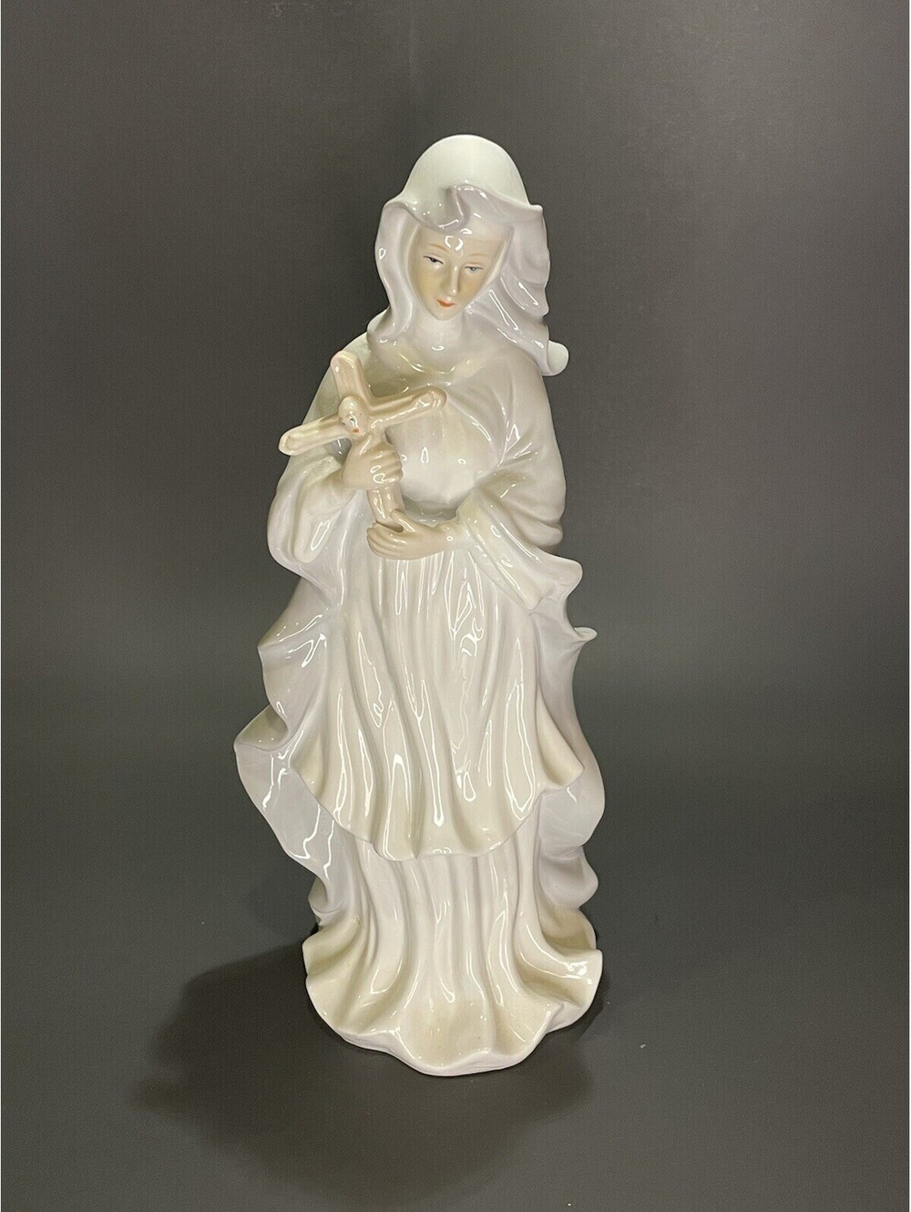 Vintage Tall Ceramic Madonna with Crucifix Figurine - 12”